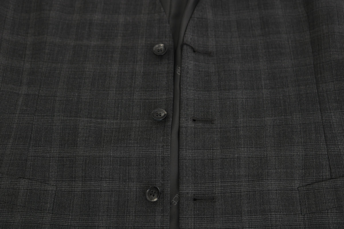 Gilet extensible à carreaux STAFF en laine grise Dolce &amp; Gabbana