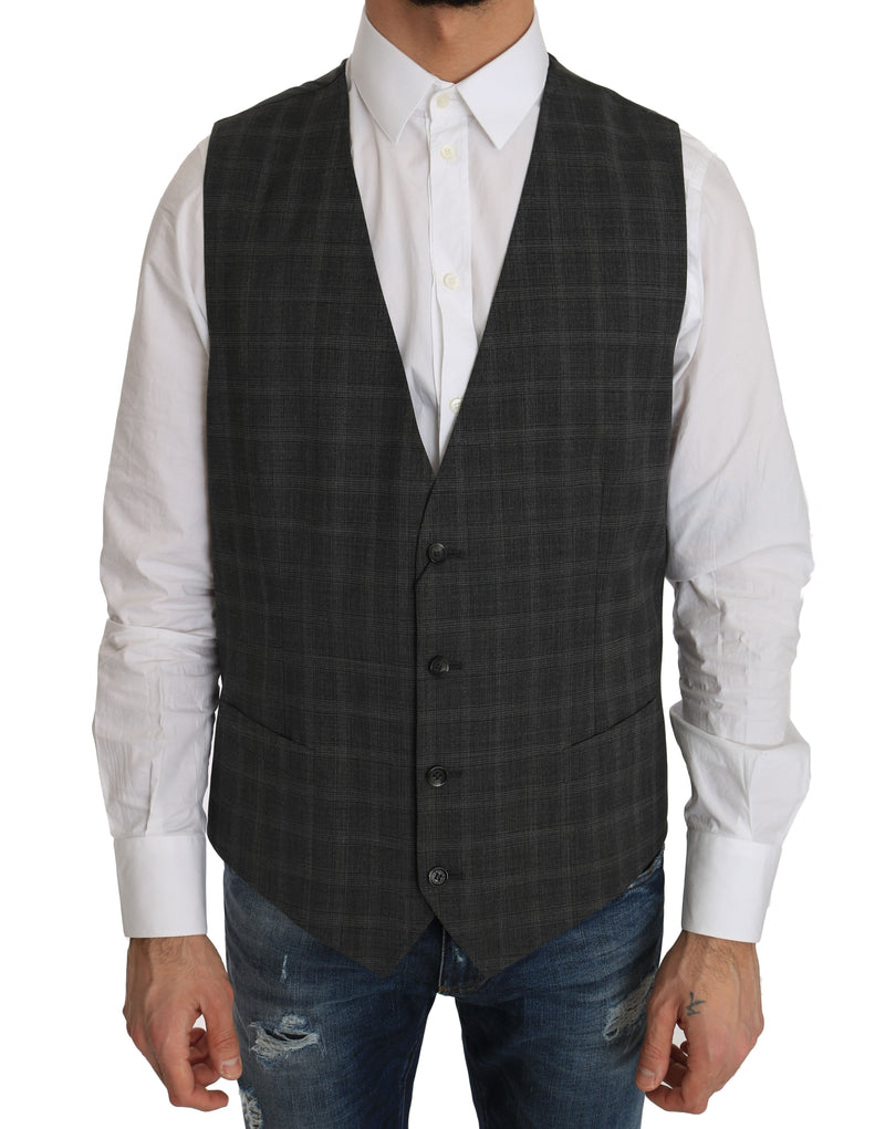 Gilet extensible à carreaux STAFF en laine grise Dolce &amp; Gabbana