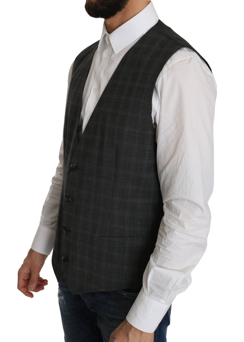 Gilet extensible à carreaux STAFF en laine grise Dolce &amp; Gabbana