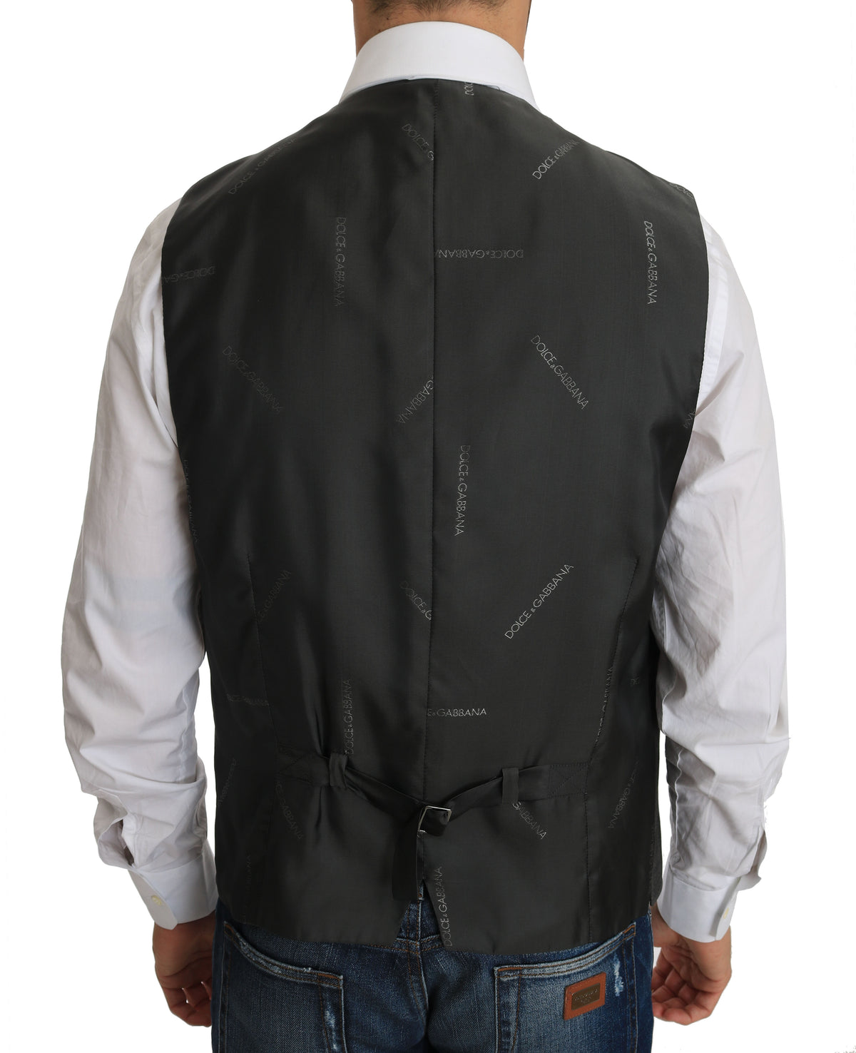 Gilet extensible à carreaux STAFF en laine grise Dolce &amp; Gabbana