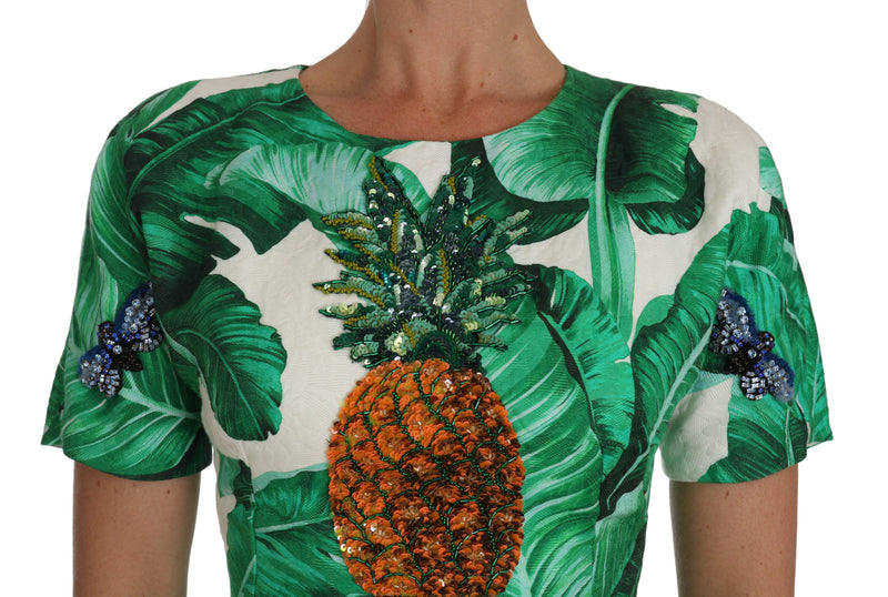 Robe Dolce &amp; Gabbana trapèze à motif feuille de bananier, ananas et cristaux
