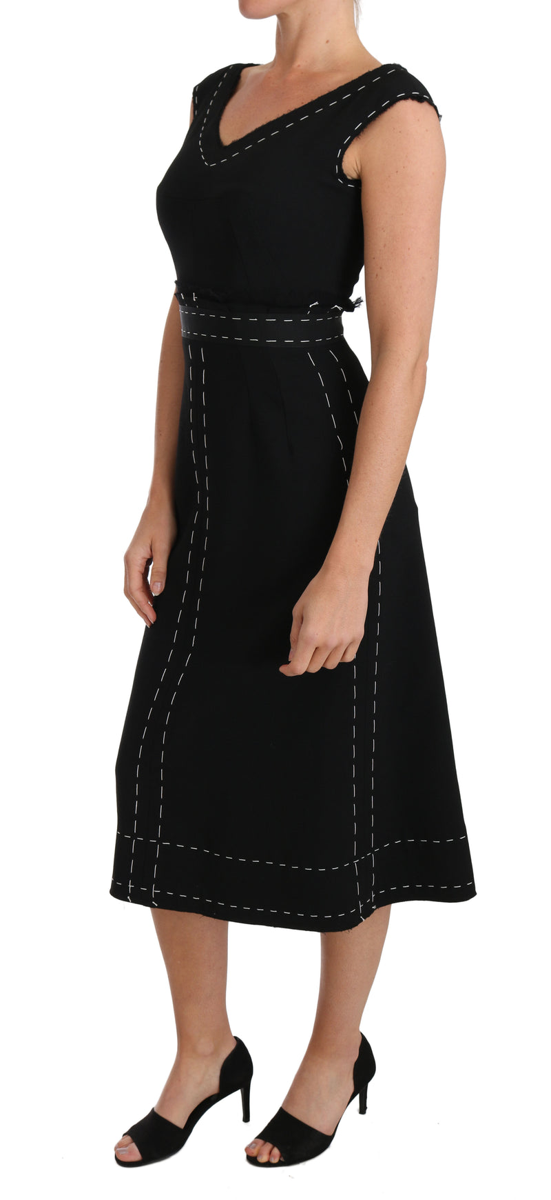 Robe fourreau trapèze en laine stretch noire Dolce &amp; Gabbana