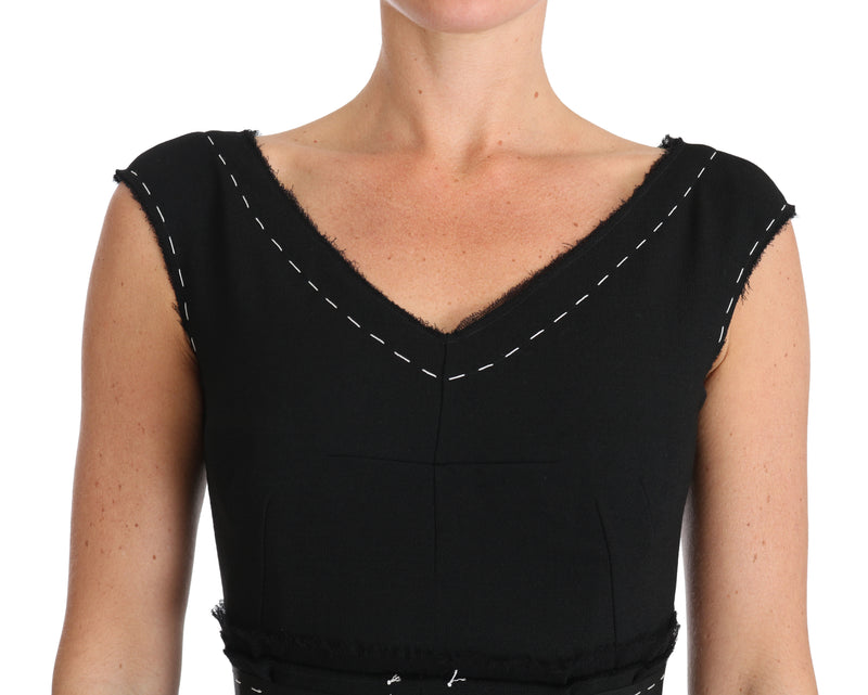 Robe fourreau trapèze en laine stretch noire Dolce &amp; Gabbana