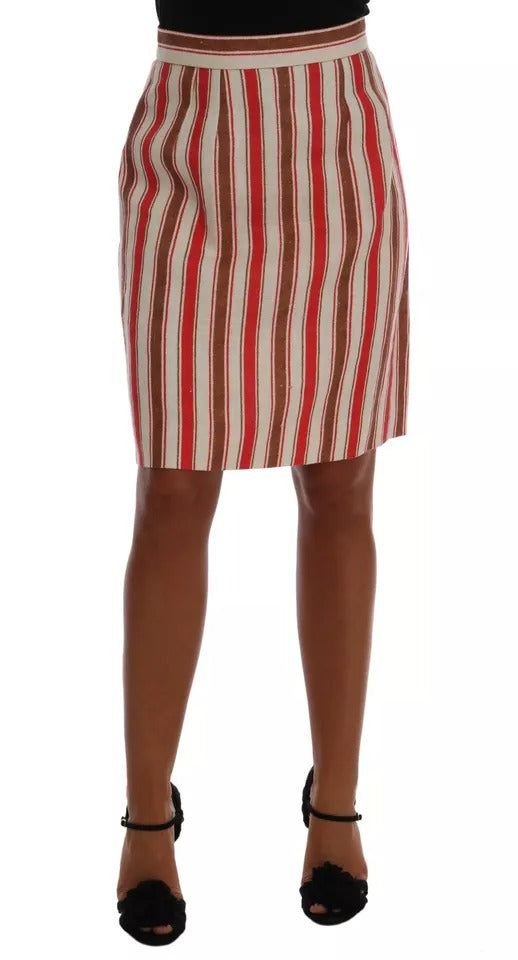 Dolce & Gabbana Multicolor Portofino Striped Cotton Midi Skirt