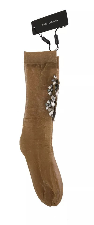 Dolce & Gabbana Gold Stretch Floral Crystal Stocking Socks