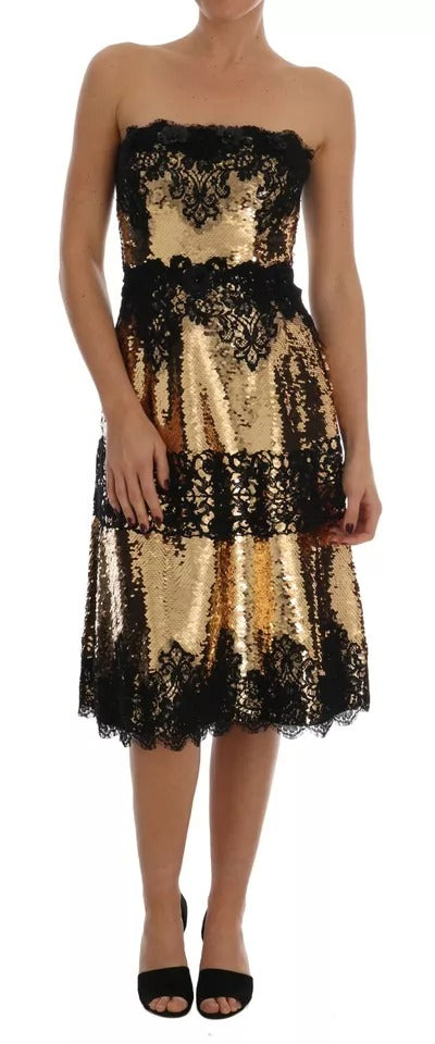 Robe sans bretelles en sequins dorés Dolce & Gabbana