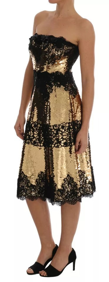 Robe sans bretelles en sequins dorés Dolce & Gabbana