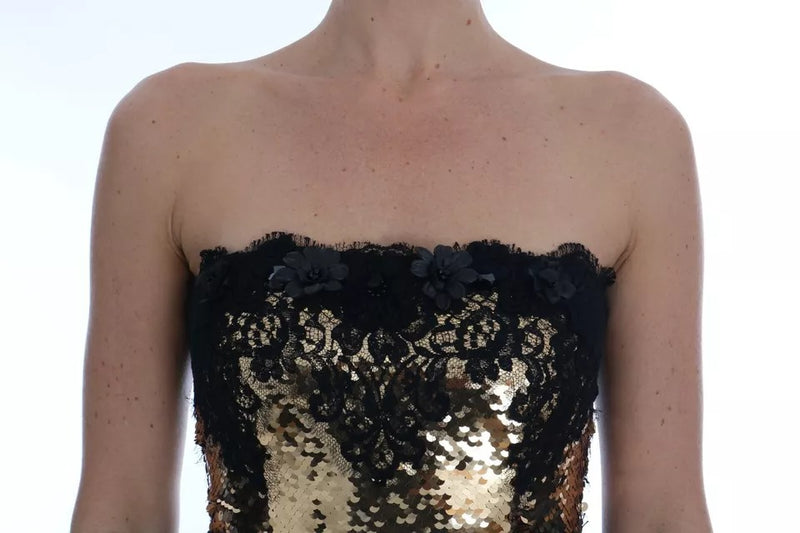 Robe sans bretelles en sequins dorés Dolce & Gabbana