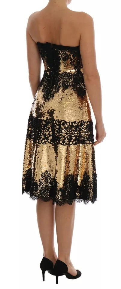 Robe sans bretelles en sequins dorés Dolce & Gabbana