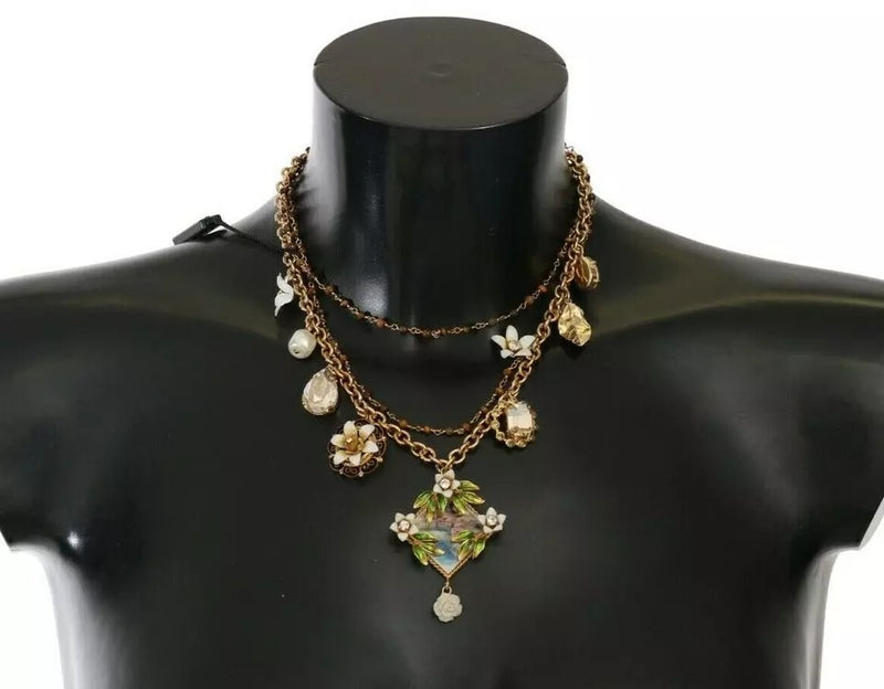 Collier à Charms Floral en Or, Laiton et Cristal Dolce & Gabbana