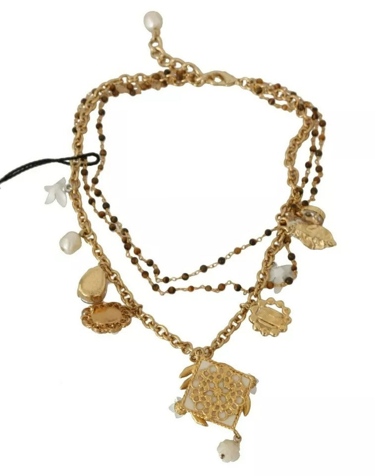 Collier à Charms Floral en Or, Laiton et Cristal Dolce & Gabbana