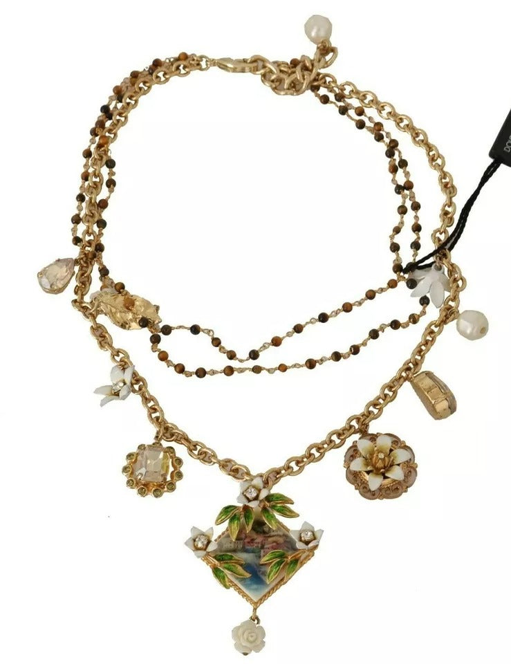 Collier à Charms Floral en Or, Laiton et Cristal Dolce & Gabbana