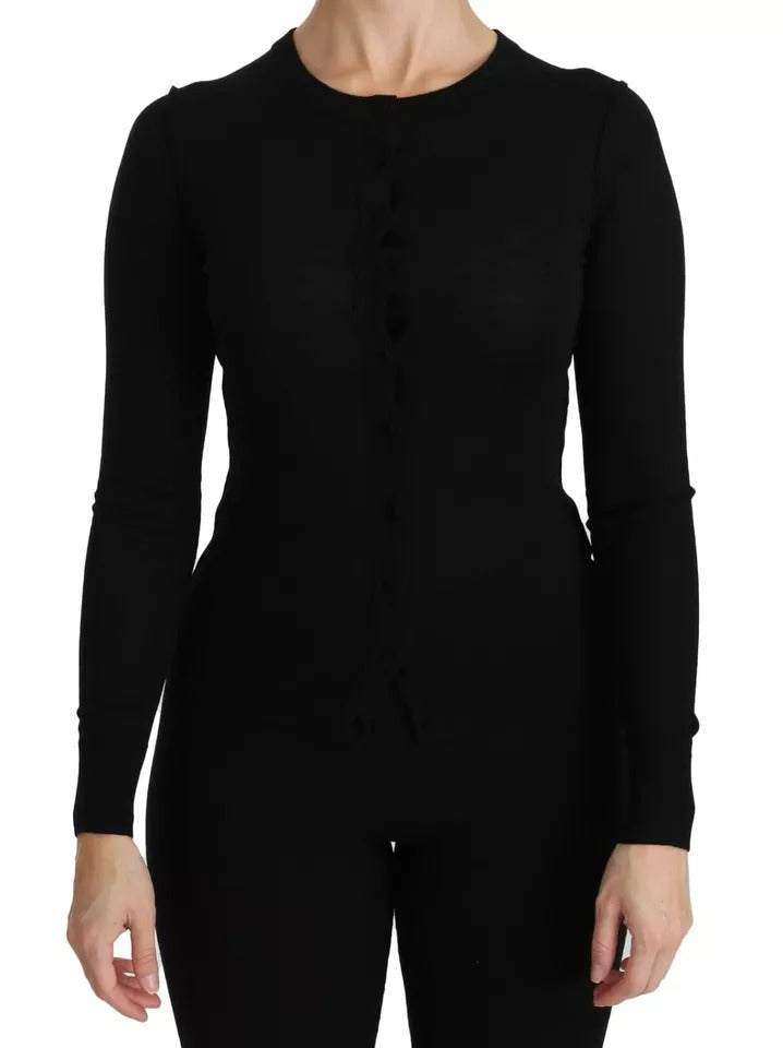 Dolce & Gabbana Black Virgin Wool Long Sleeve Top Blouse