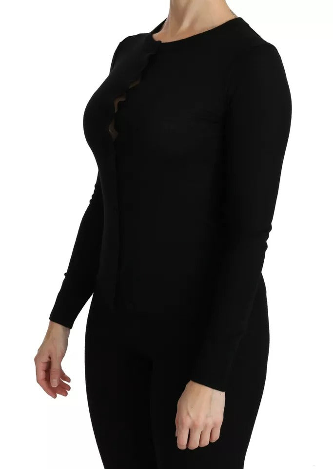 Dolce & Gabbana Black Virgin Wool Long Sleeve Top Blouse