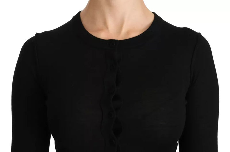 Dolce & Gabbana Black Virgin Wool Long Sleeve Top Blouse