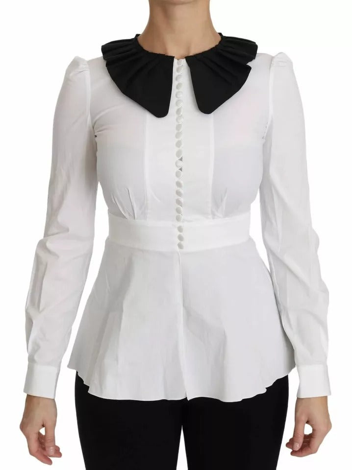 Dolce & Gabbana Black & White Decorative Buttons Shirt Blouse