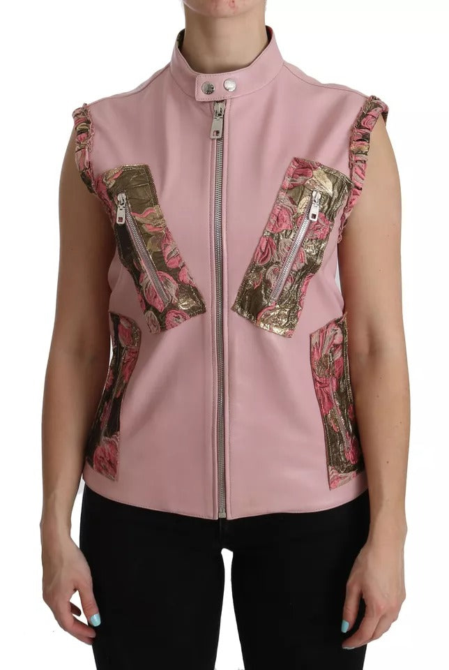 Dolce & Gabbana Pink Leather Sleeveless Vest Jacket
