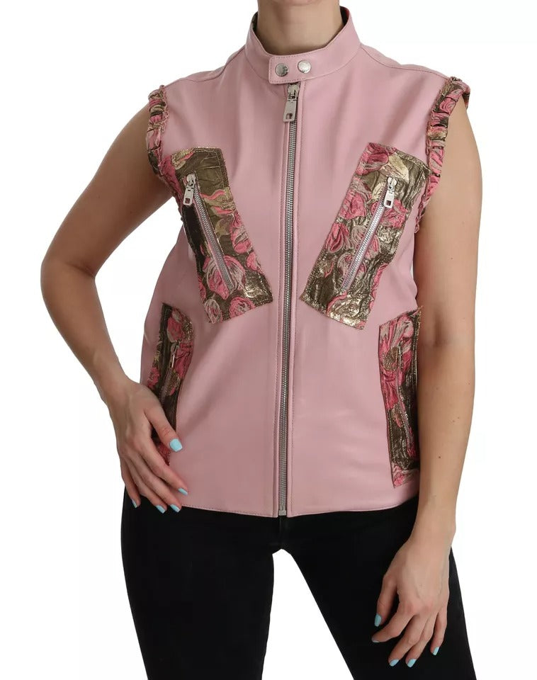 Dolce & Gabbana Pink Leather Sleeveless Vest Jacket
