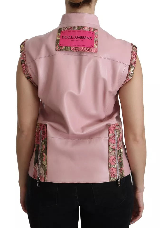 Dolce & Gabbana Pink Leather Sleeveless Vest Jacket