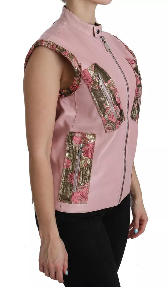 Dolce & Gabbana Pink Leather Sleeveless Vest Jacket