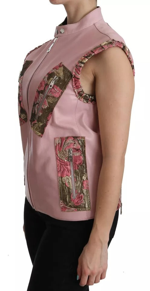 Dolce & Gabbana Pink Leather Sleeveless Vest Jacket