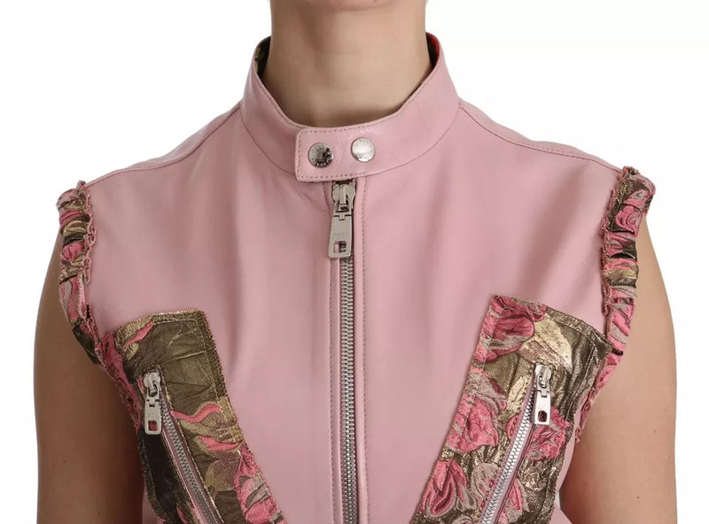 Dolce & Gabbana Pink Leather Sleeveless Vest Jacket