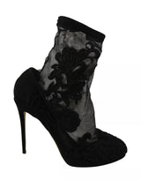 Dolce & Gabbana Black Tulle Stretch Floral Booties