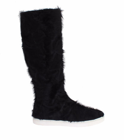 Bottines en cuir et fourrure de mouton Xiangao noires de Dolce & Gabbana
