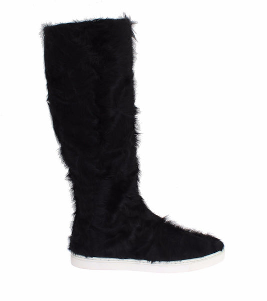 Bottines en cuir et fourrure de mouton Xiangao noires de Dolce & Gabbana