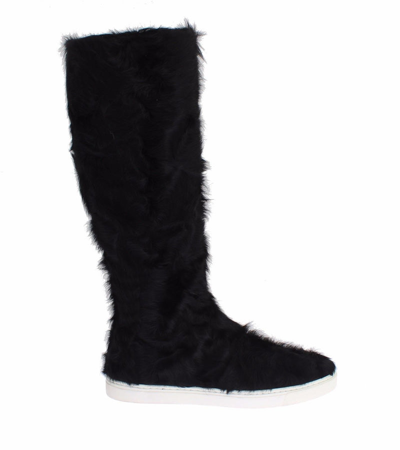 Bottines en cuir et fourrure de mouton Xiangao noires de Dolce &amp; Gabbana