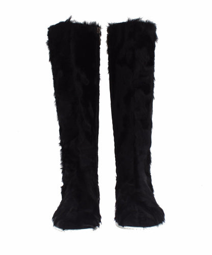 Bottines en cuir et fourrure de mouton Xiangao noires de Dolce & Gabbana