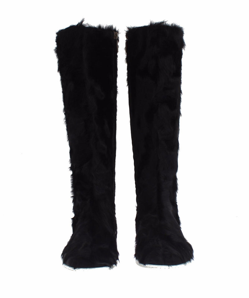 Bottines en cuir et fourrure de mouton Xiangao noires de Dolce &amp; Gabbana