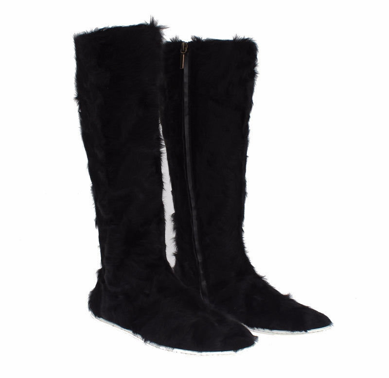Bottines en cuir et fourrure de mouton Xiangao noires de Dolce &amp; Gabbana