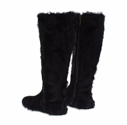 Bottines en cuir et fourrure de mouton Xiangao noires de Dolce & Gabbana