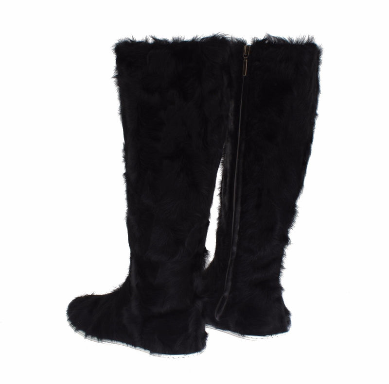 Bottines en cuir et fourrure de mouton Xiangao noires de Dolce &amp; Gabbana