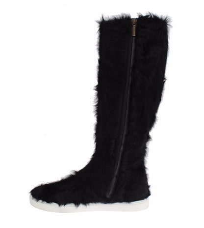 Bottines en cuir et fourrure de mouton Xiangao noires de Dolce & Gabbana