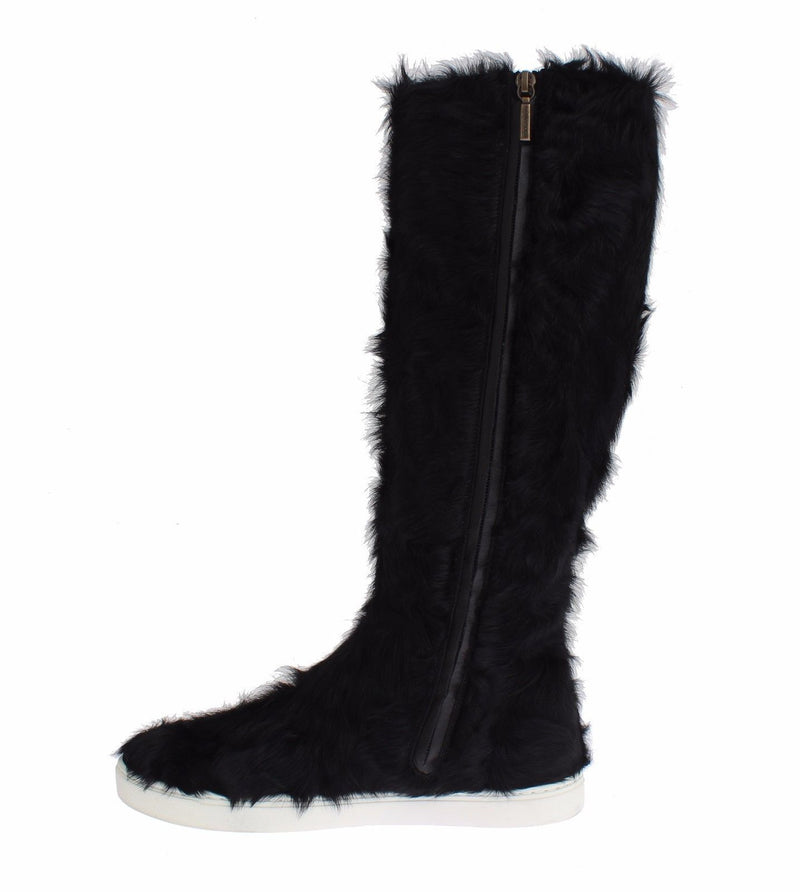 Bottines en cuir et fourrure de mouton Xiangao noires de Dolce &amp; Gabbana