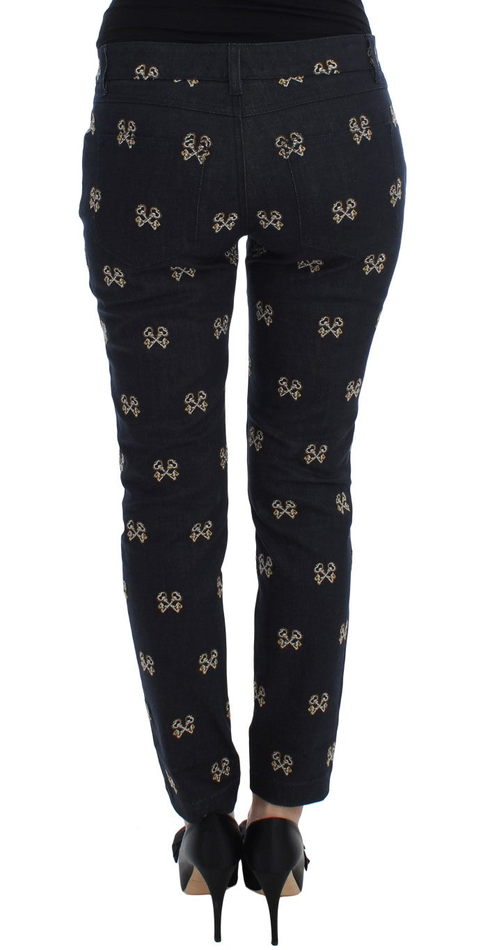 Jeans KATE slim bleu brodé avec broderies de clés de Dolce & Gabbana