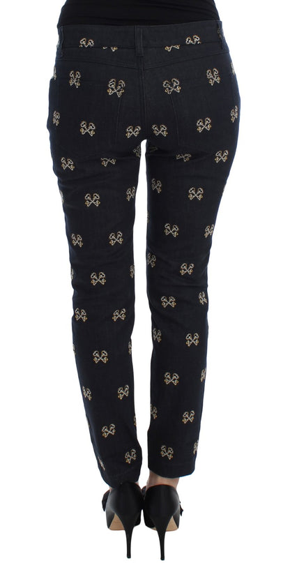 Jeans KATE slim bleu brodé avec broderies de clés de Dolce & Gabbana