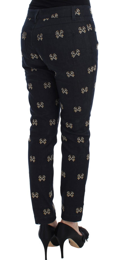 Jeans KATE slim bleu brodé avec broderies de clés de Dolce & Gabbana