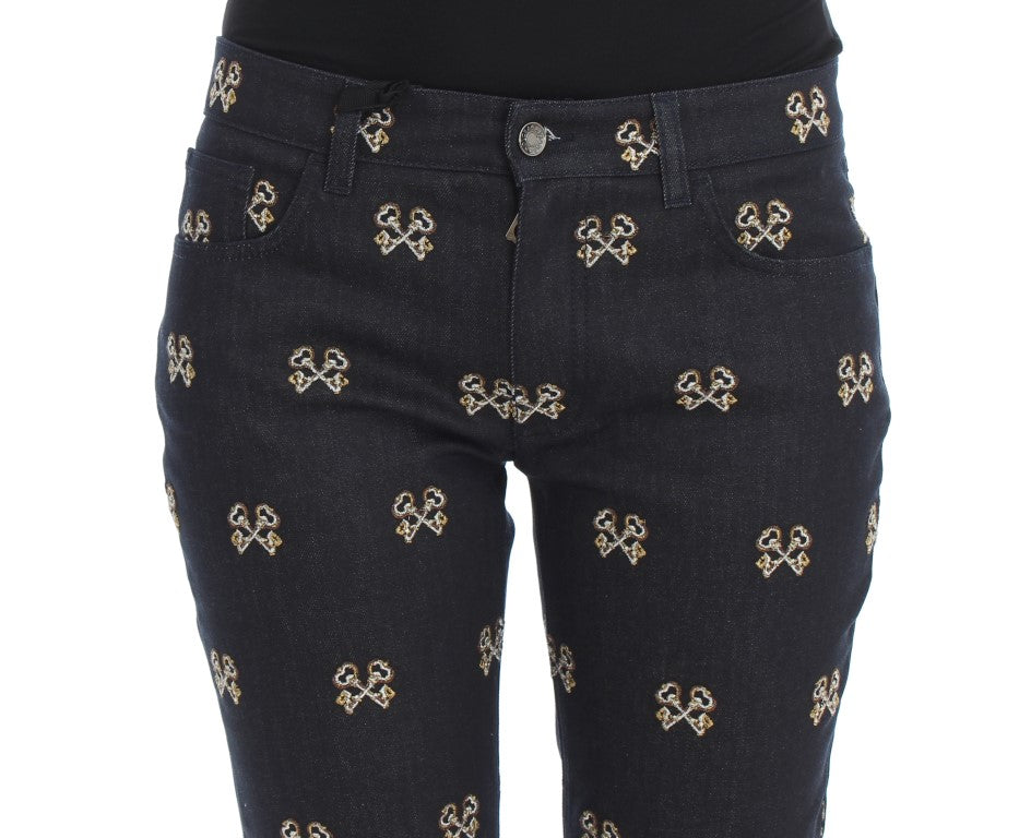 Jeans KATE slim bleu brodé avec broderies de clés de Dolce & Gabbana