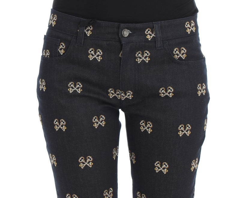 Jeans KATE slim bleu brodé avec broderies de clés de Dolce &amp; Gabbana