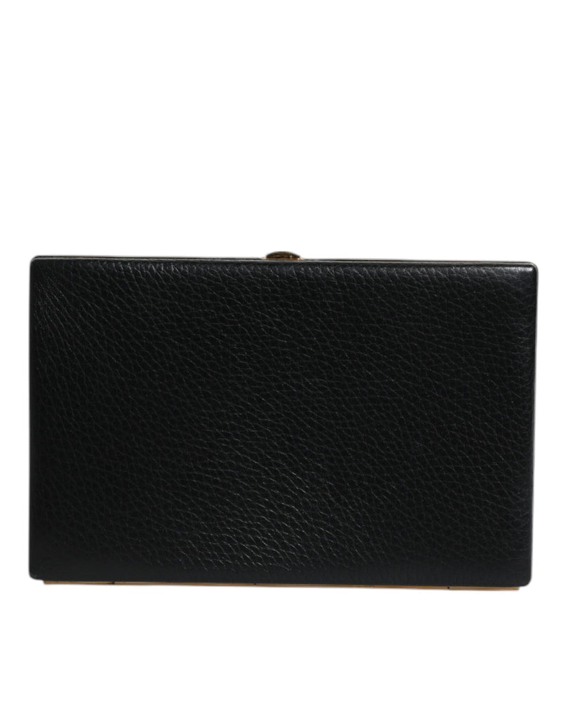 Dolce & Gabbana Black Leather Gold Frame Clutch Evening Purse