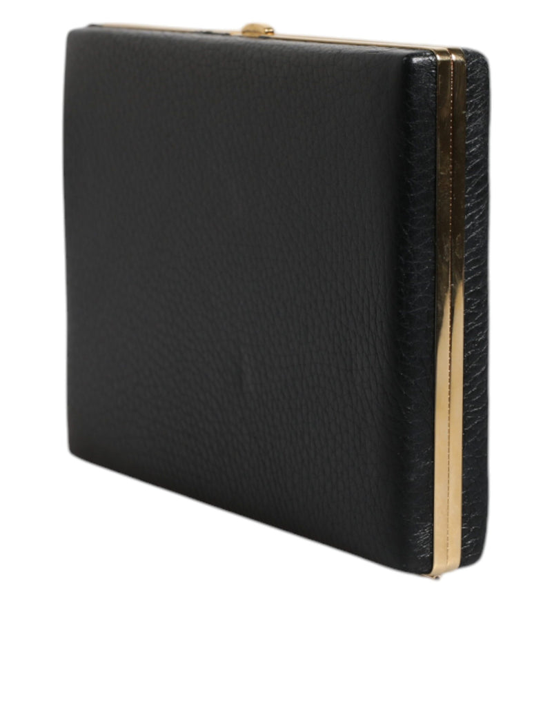 Dolce & Gabbana Black Leather Gold Frame Clutch Evening Purse