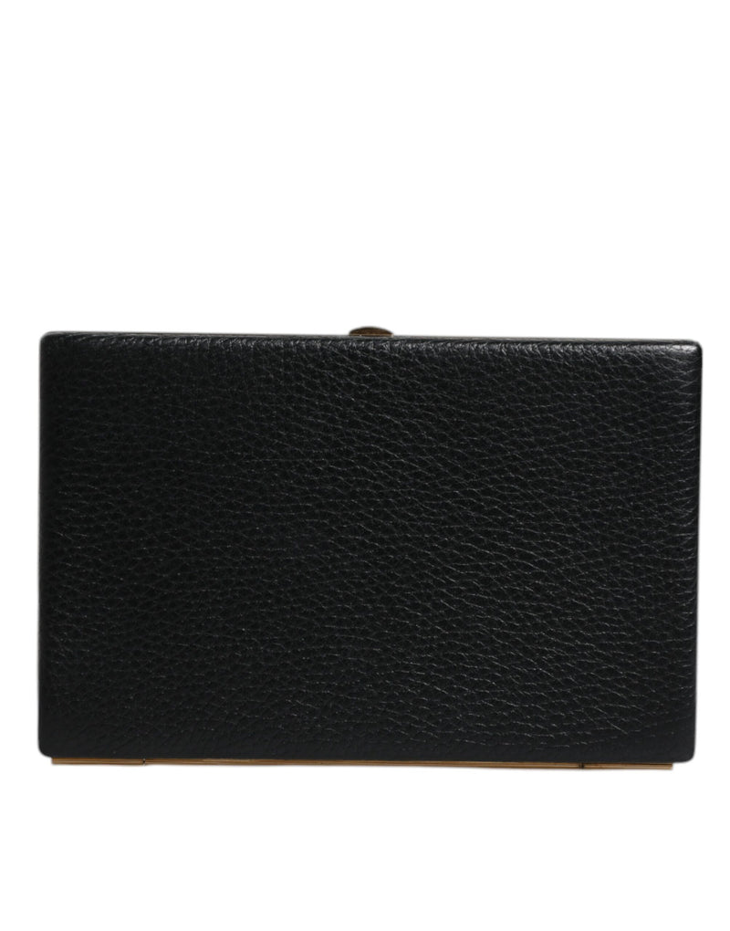 Dolce & Gabbana Black Leather Gold Frame Clutch Evening Purse