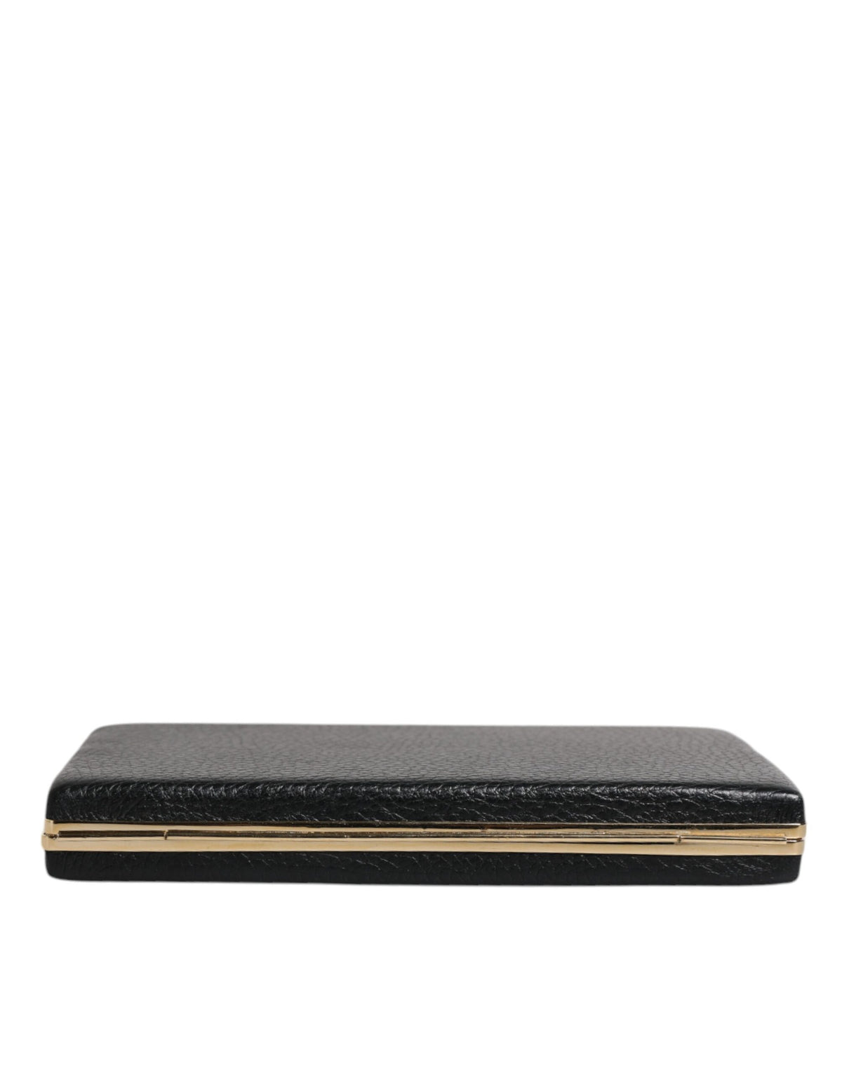 Dolce & Gabbana Black Leather Gold Frame Clutch Evening Purse