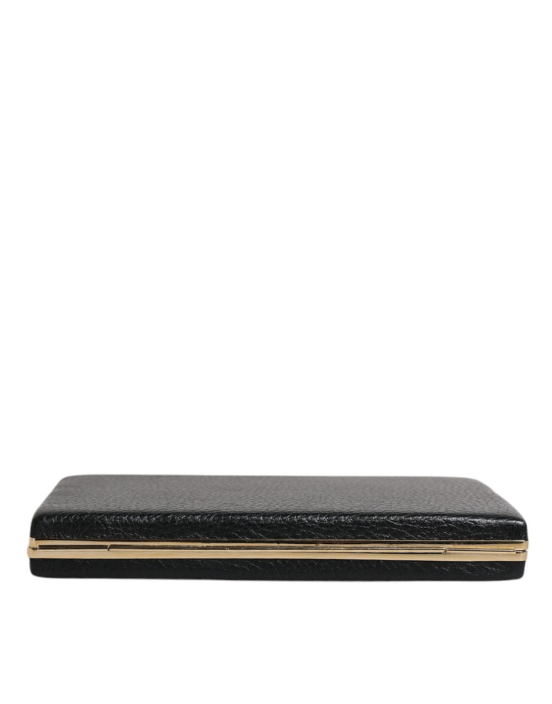 Dolce & Gabbana Black Leather Gold Frame Clutch Evening Purse