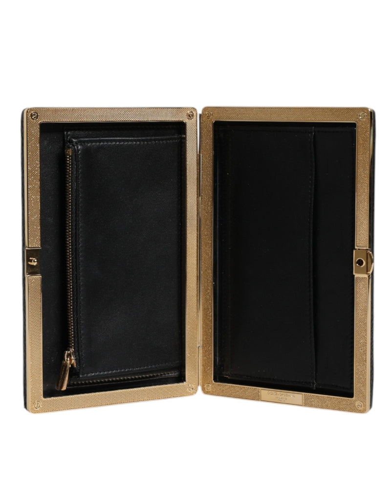 Dolce & Gabbana Black Leather Gold Frame Clutch Evening Purse