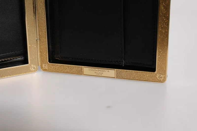 Dolce & Gabbana Black Leather Gold Frame Clutch Evening Purse