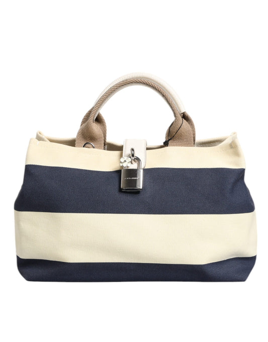 Sac fourre-tout à poignée supérieure en toile rayée blanc bleu marine Dolce & Gabbana